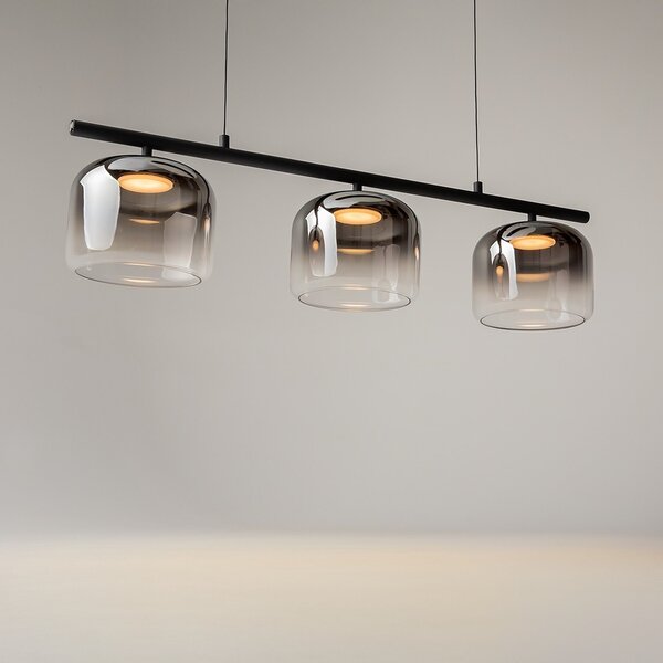 Lampadario Contemporaneo Spirito Metallo E Vetro Nero 3 Luci Led 14W