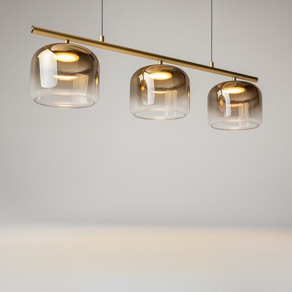 Lampadario Contemporaneo Spirito Metallo E Vetro Oro 3 Luci Led 14W
