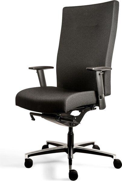 Sedia girevole da ufficio XL con braccioli, imbottita, supporto lombare, base in alluminio, nera