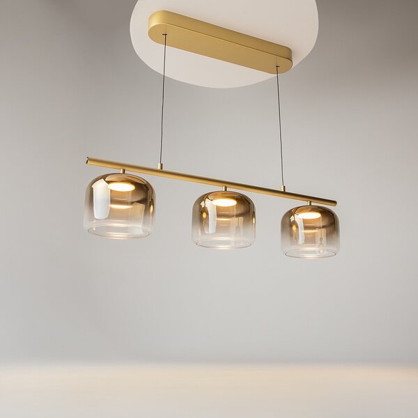 Lampadario Contemporaneo Spirito Metallo E Vetro Oro 3 Luci Led 14W