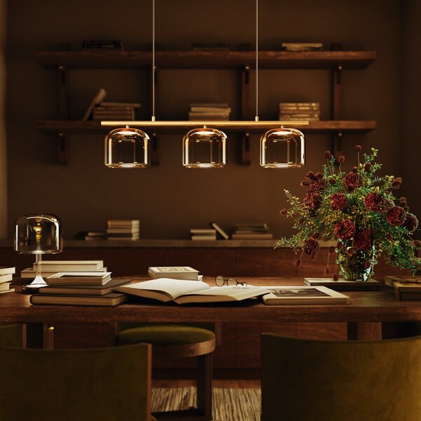 Lampadario Contemporaneo Spirito Metallo E Vetro Oro 3 Luci Led 14W