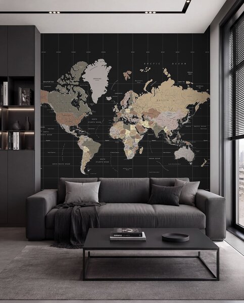 Carta da parati Mappa del mondo con i diversi paesi delineati, Carta da parati Mappa del Mondo, u99477d1 : Uwalls.it