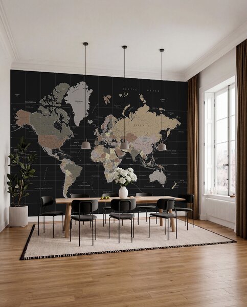 Carta da parati Mappa del mondo con i diversi paesi delineati, Carta da parati Mappa del Mondo, u99477d1 : Uwalls.it