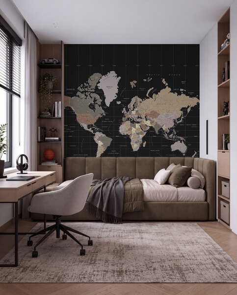 Carta da parati Mappa del mondo con i diversi paesi delineati, Carta da parati Mappa del Mondo, u99477d1 : Uwalls.it