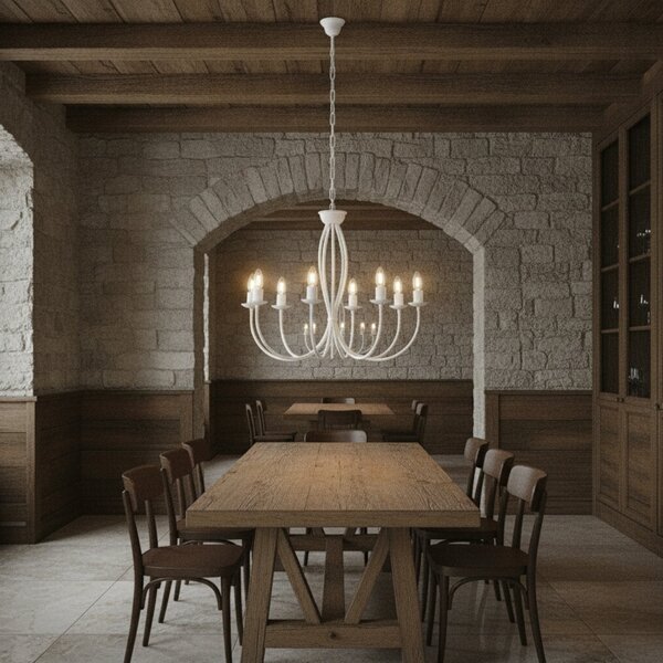 Lampadario Rustico Botte 8 Luci Bianco LuceArt Classic