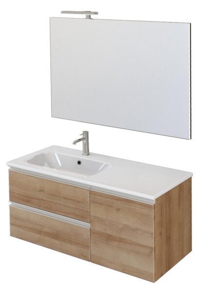 Mobile bagno sospeso 100 cm rovere scuro con specchio contenitore