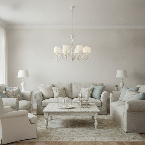 Lampadario Shabby Chic Lucy 8 Luci Bianco LuceArt Classic
