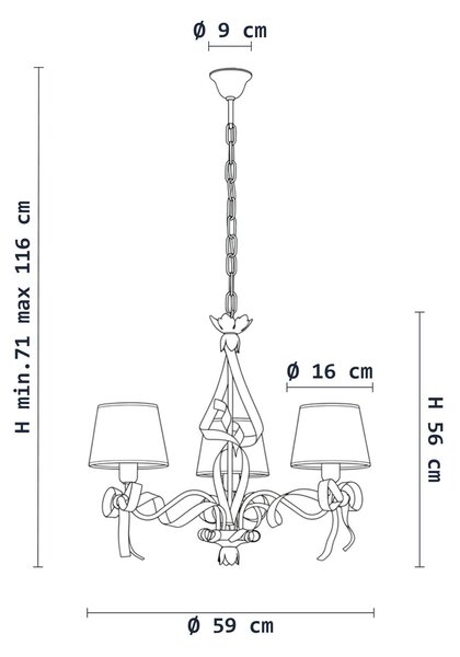 Lampadario Shabby Chic Lucy 3 Luci Bianco LuceArt Classic