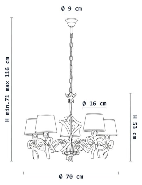 Lampadario Shabby Chic Lucy 5 Luci Bianco LuceArt Classic