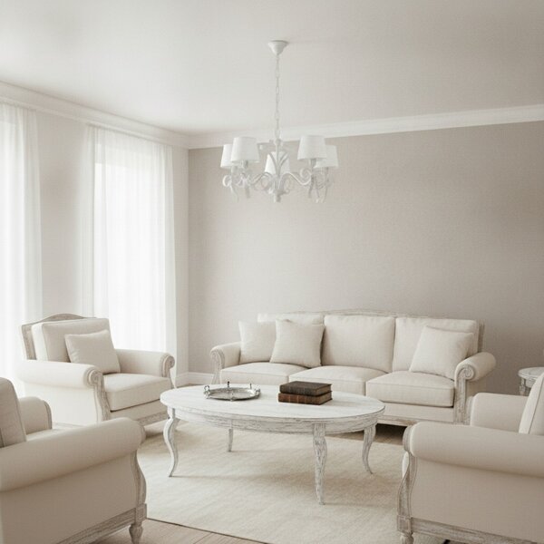Lampadario Shabby Chic Lucy 5 Luci Bianco LuceArt Classic