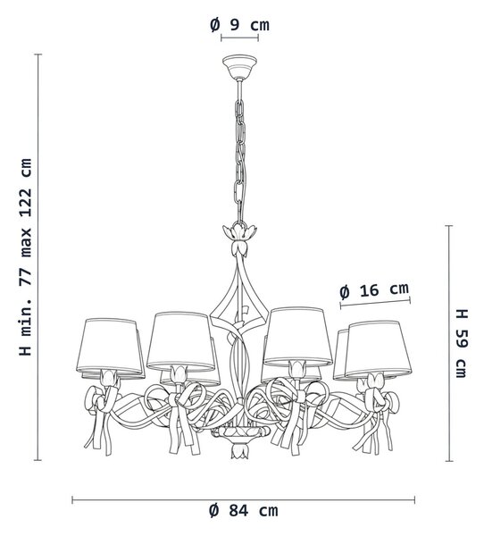 Lampadario Shabby Chic Lucy 8 Luci Bianco LuceArt Classic