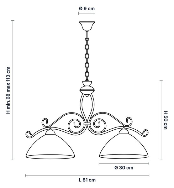 Lampadario Rustico Faraone 2 Luci Marrone e Bianco LuceArt Classic