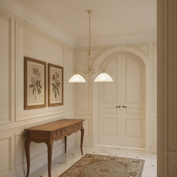 Lampadario Rustico Faraone 2 Luci Avorio e Bianco LuceArt Classic