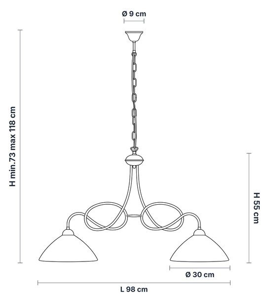 Lampadario Rustico Bistrot 2 Luci Avorio e Bianco LuceArt Classic