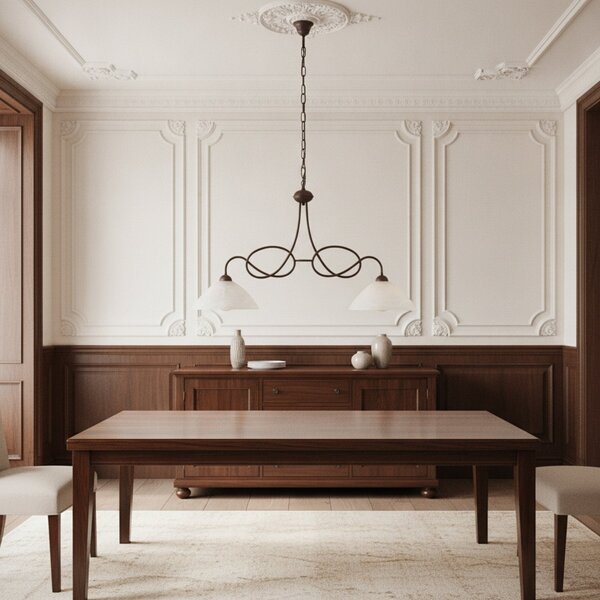 Lampadario Rustico Bistrot 2 Luci Ruggine e Bianco LuceArt Classic