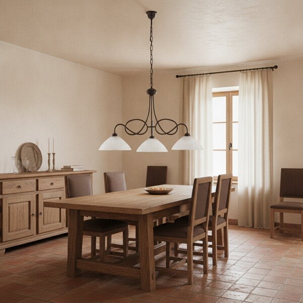 Lampadario Rustico Bistrot 3 Luci Ruggine e Bianco LuceArt Classic