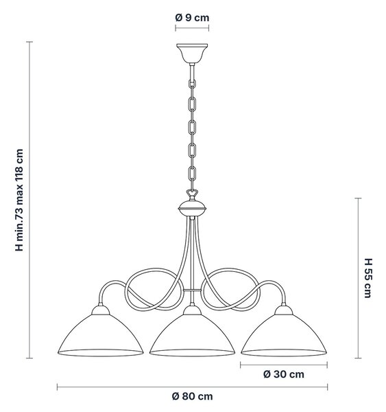 Lampadario Rustico Bistrot 3 Luci Ruggine e Bianco LuceArt Classic