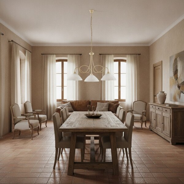 Lampadario Rustico Bistrot 3 Luci Avorio e Bianco LuceArt Classic