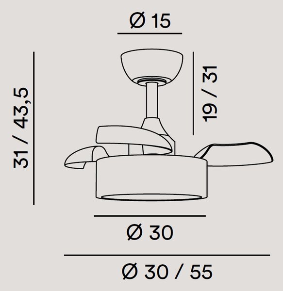 Ventilatore Moderno Cleo Metallo Tessuto Sabbia Opaco Led 22W Cct
