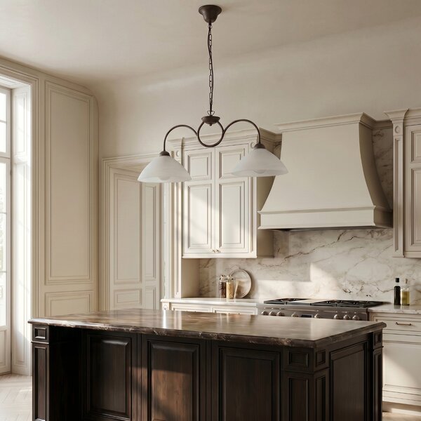 Lampadario Rustico Anemone 2 Luci Ruggine e Bianco LuceArt Classic