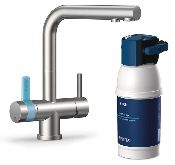 BRITA Rubinetto da cucina a 3 vie in acciaio inossidabile angolare P1000 Rubinetto con filtro filtrato