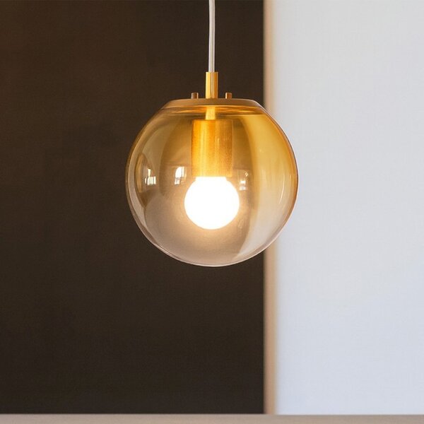 Sospensione Contemp Mapa Clear Metallo Ottone Vetro Sfumato Ambra 1 Luce E27