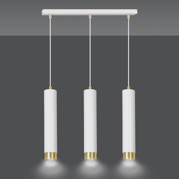 Lampadario 3 Luci Wagner In Acciaio Bianco E Tubolari In Bianco E Oro