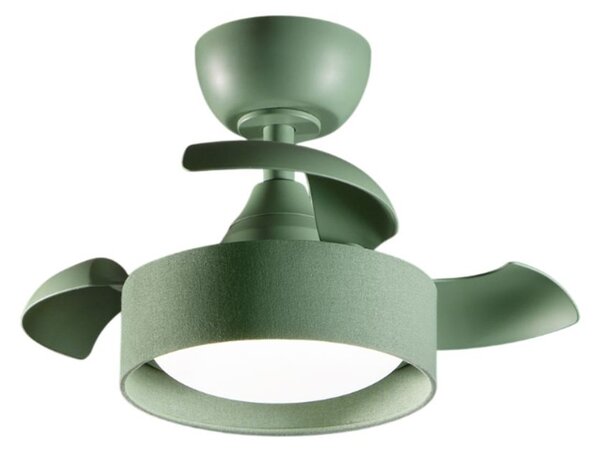 Ventilatore Moderno Cleo Metallo Tessuto Verde Bosco Opaco Led 22W Cct