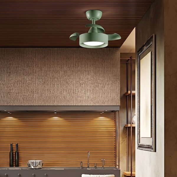 Ventilatore Moderno Cleo Metallo Tessuto Verde Bosco Opaco Led 22W Cct