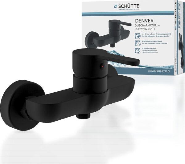 Miscelatore doccia design SCHÜTTE DENVER, miscelatore doccia con attacco doccia da 1/2", miscelatore monocomando bagno nero opaco