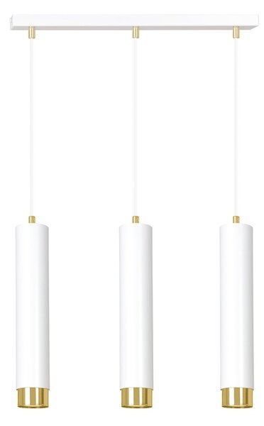 Lampadario 3 Luci Wagner In Acciaio Bianco E Tubolari In Bianco E Oro
