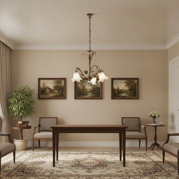 Lampadario Arte Povera Cestino 3 Luci Marrone e Bianco LuceArt Classic