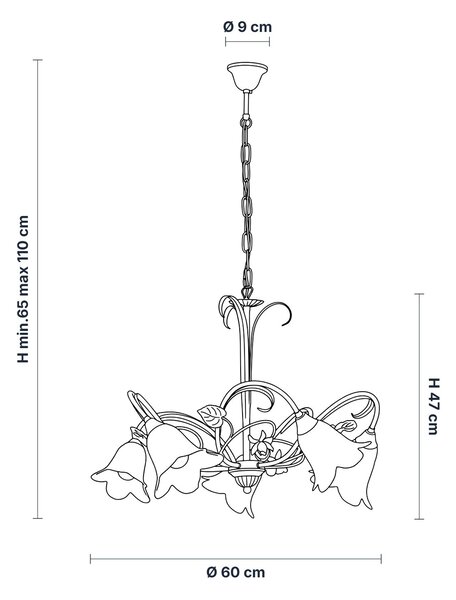 Lampadario Arte Povera Cestino 5 Luci Marrone e Bianco LuceArt Classic