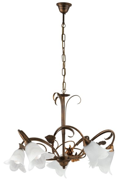 Lampadario Arte Povera Cestino 5 Luci Marrone e Bianco LuceArt Classic