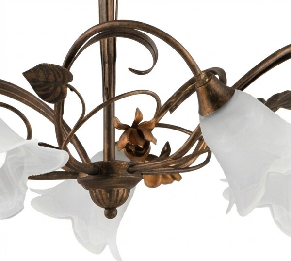 Lampadario Arte Povera Cestino 5 Luci Marrone e Bianco LuceArt Classic