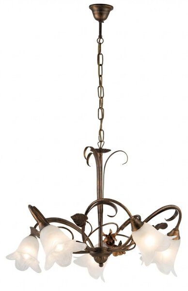 Lampadario Arte Povera Cestino 5 Luci Marrone e Bianco LuceArt Classic