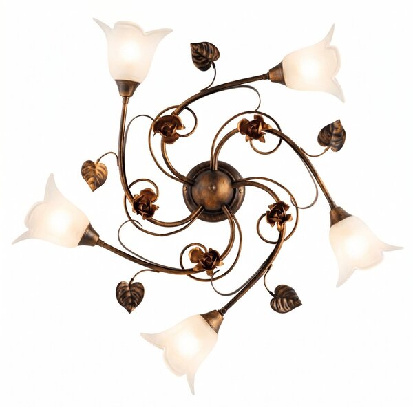 Plafoniera Arte Povera Cestino 5 Luci Marrone e Bianco LuceArt Classic