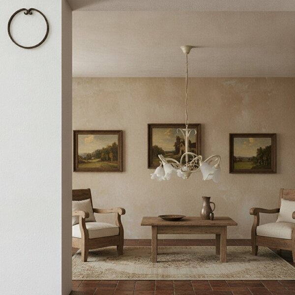 Lampadario Arte Povera Cestino 5 Luci Avorio e Bianco LuceArt Classic