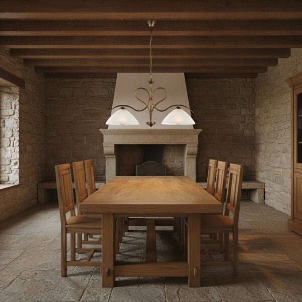 Lampadario Rustico Miranda 2 Luci Marrone e Bianco LuceArt Classic