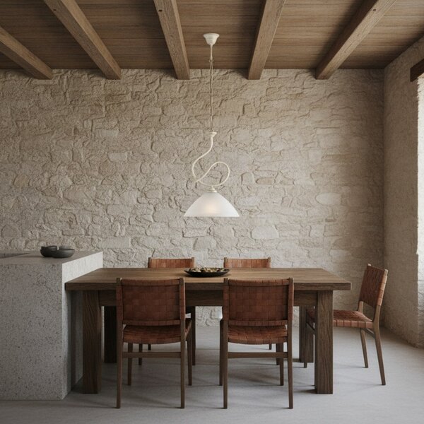 Lampadario Rustico Miranda 1 Luce Avorio e Bianco LuceArt Classic