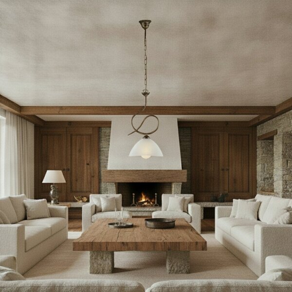 Lampadario Rustico Miranda 1 Luce Marrone e Bianco LuceArt Classic