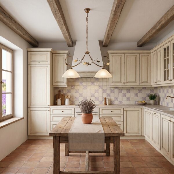 Lampadario Rustico Magnolia 2 Luci Marrone e Bianco LuceArt Classic
