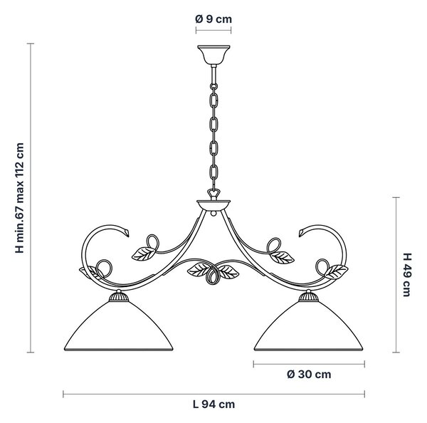 Lampadario Rustico Magnolia 2 Luci Marrone e Bianco LuceArt Classic