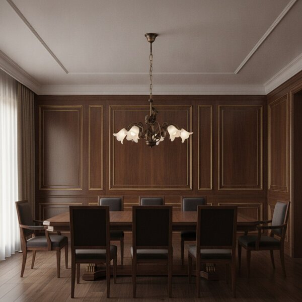 Lampadario Arte Povera Limone 5 Luci Marrone e Bianco LuceArt Classic