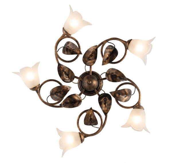 Plafoniera Arte Povera Limone 5 Luci Marrone e Bianco LuceArt Classic