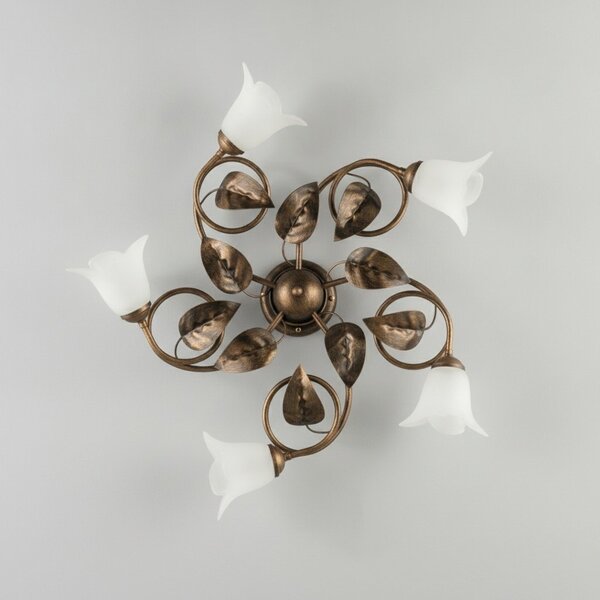 Plafoniera Arte Povera Limone 5 Luci Marrone e Bianco LuceArt Classic
