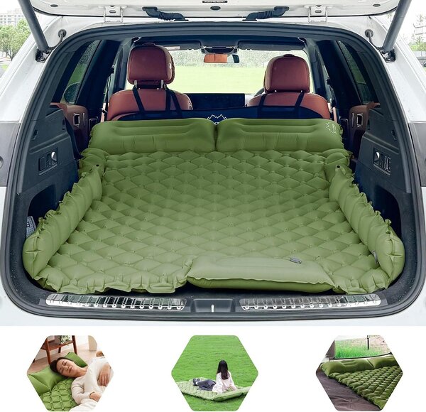 Materasso gonfiabile - Auto con airbed - Campeggio da viaggio - Pompa a pedale incorporata - 183 x 131 cm - Verde