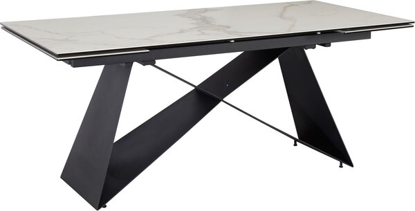WOHNLING Tavolo da sala da pranzo 180 260 cm allungabile in Vetroceramica vetro bianco Tavolo in Vetroceramica effetto marmo Grande tavolo da cucina di design Tavolo da pranzo rettangolare stravagante