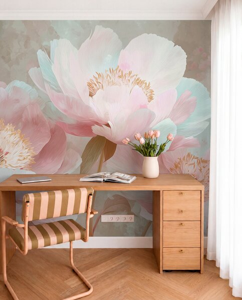 Carta da parati Delicate peonie nei toni del rosa e del beige, Carta da parati Floreale, w09087v1 : Uwalls.it