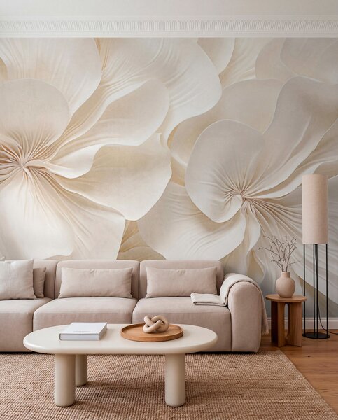 Carta da parati Primo piano di fiori dalla consistenza cremosa con petali delicati, Carta da parati 3D, Carta da parati Fiori 3D, w09346 : Uwalls.it